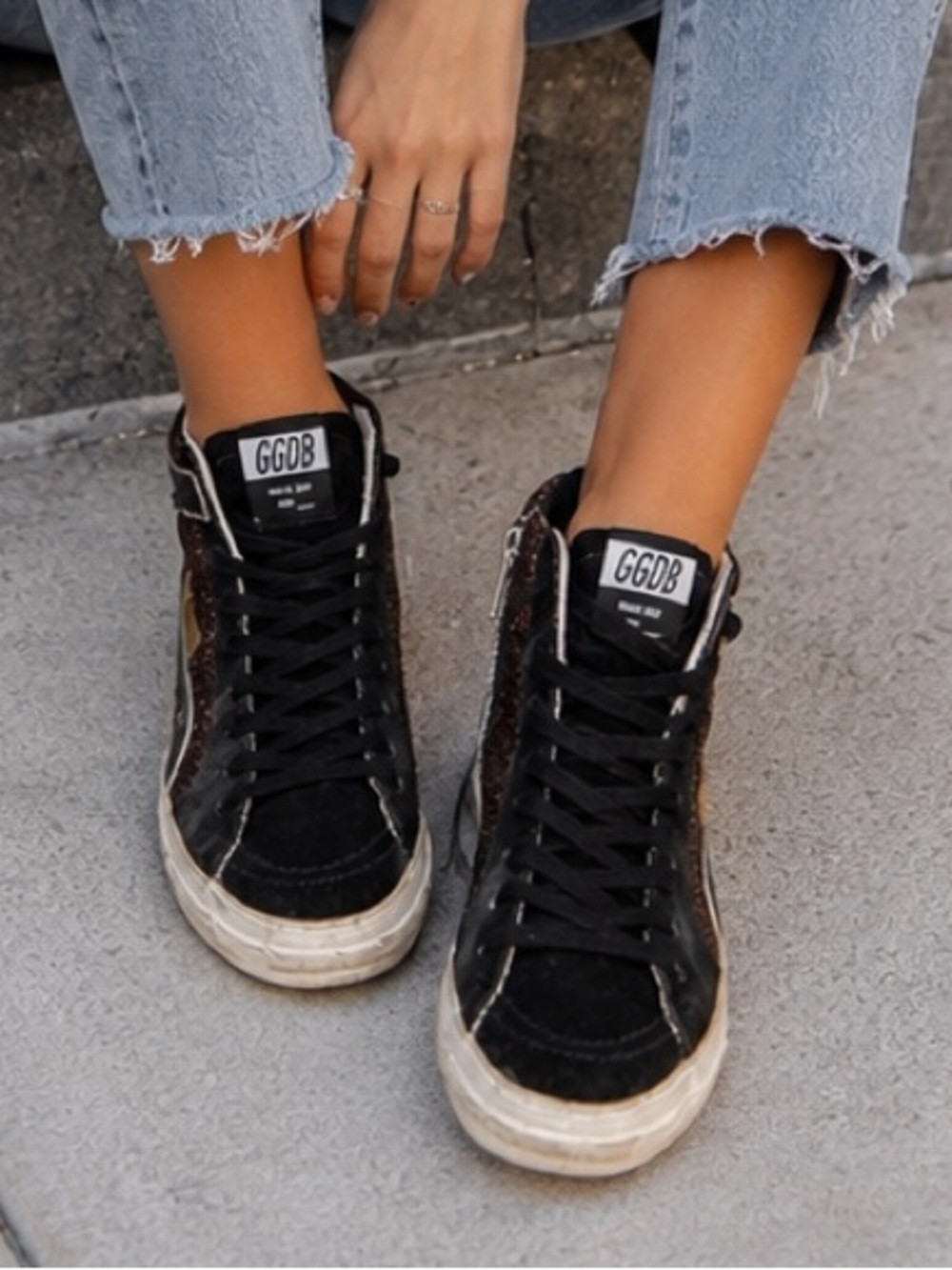 Auth Golden Goose Slide High Top Sneakers Brown Glitter/Black Size 38 - Picture 5 of 8